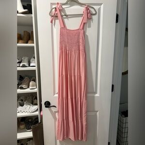 Pink Tie-Strap Maxi Sundress